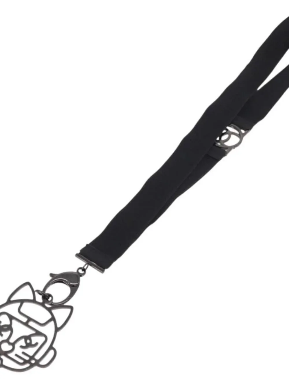 CHANEL Cat Robot Necklace metal Black CC Auth 185784M